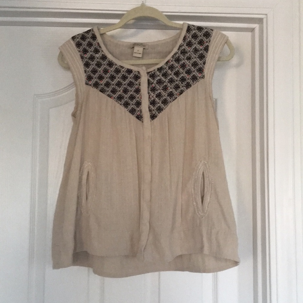 Lucky Brand Embroidered Swing Top with Pockets